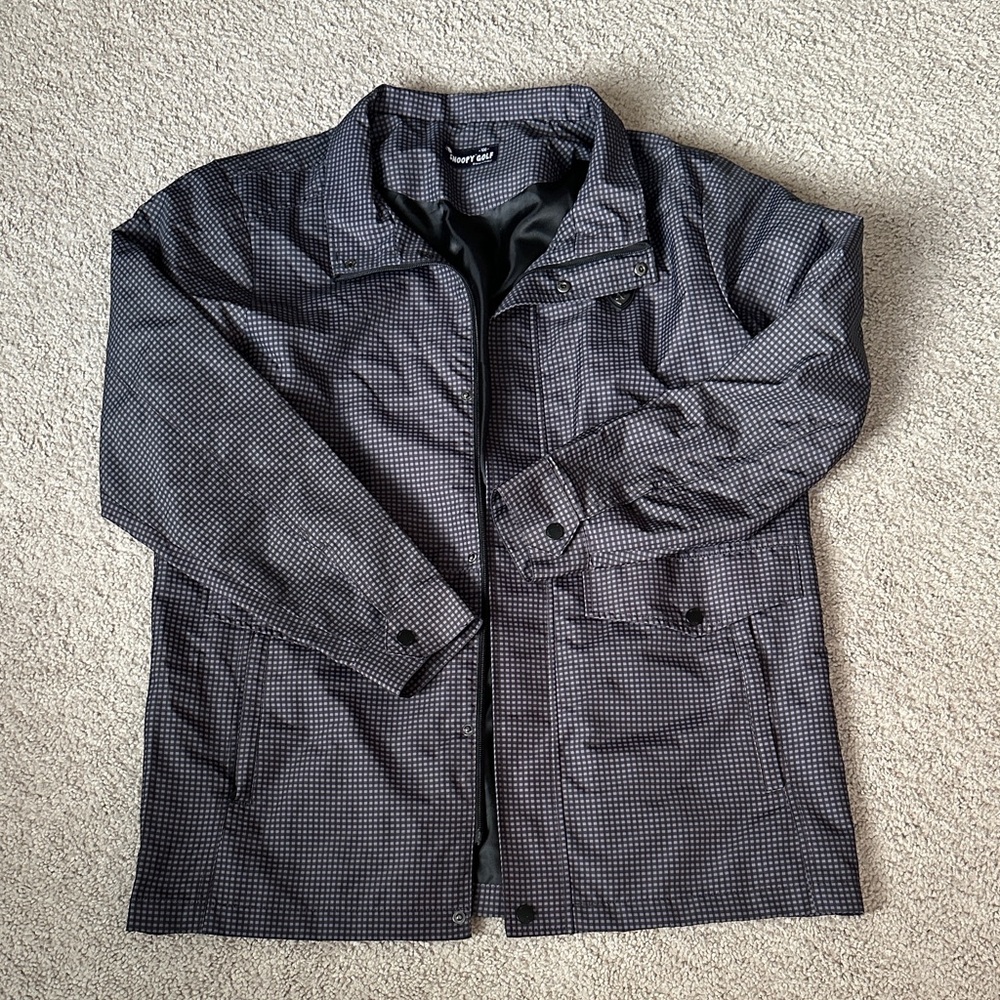 Snoopy Golf- Men's Lightweight Checkered Rain Jacket - Black & Gray